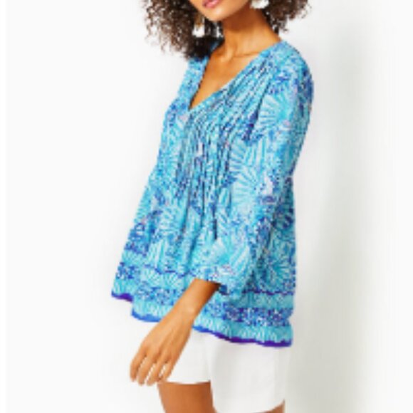 Lilly Pulitzer Size LARGE Marilina Tunic Top By the Seashore, Amalfi Blue - Picture 1 of 4